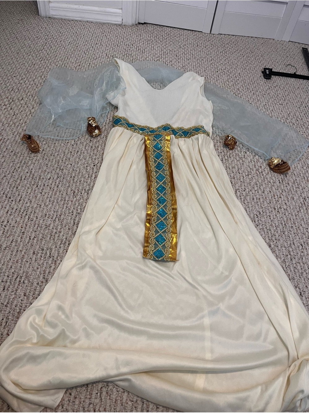 Egyptian Queen Cleopatra Costume Girls Size Large L White Gold Teal Dress